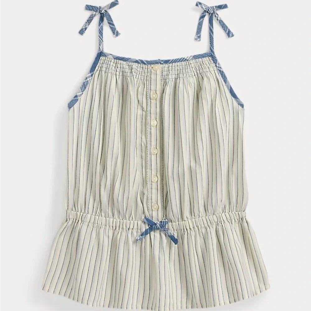 Ralph Lauren Striped Cotton Madras Top Peplum Cami Tie Shoulder Bows Size 18M